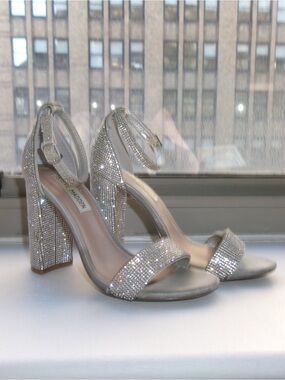Steve Madden Silver Rhinestone Block Heel Sandals
